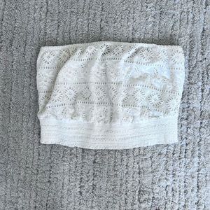 Alice and Olivia Embroidery Detailed Cream Strapless Top With Cinched Waist Sz 8